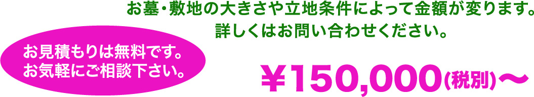 お墓・敷地の大きさや立地条件によって金額が変ります。詳しくはお問い合わせください。